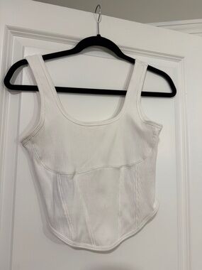 PINK Victoria's Secret White Ribbed Scoop Tank